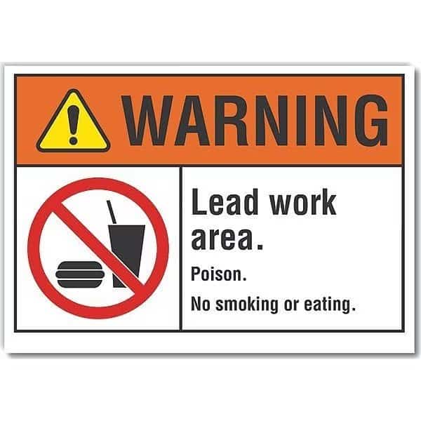 Decal, Reflective, Warning Lead Work, 7 x 5", 5 in Height, 7 in Width, Reflective Sheeting, English