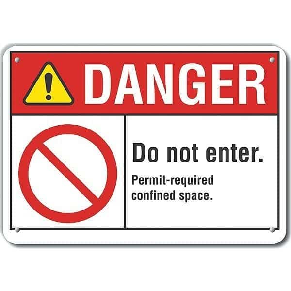 Reflective  Confined Space Danger Sign, 10 in H x 14 in W, Aluminum, Horizontal Rectangle