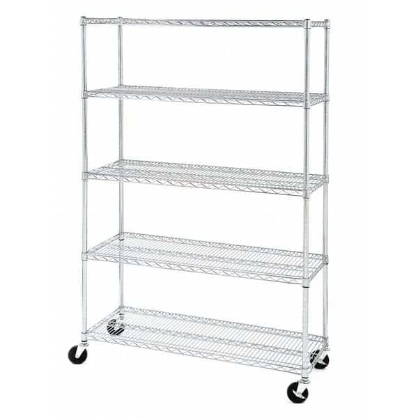 Wire Shelving Unit, 18"D x 48"W x 72"H, 5 Shelves, Silver