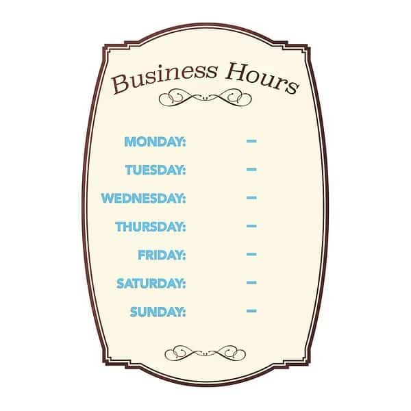 Sign, Boutique, Business Hours, 8x12", 98392