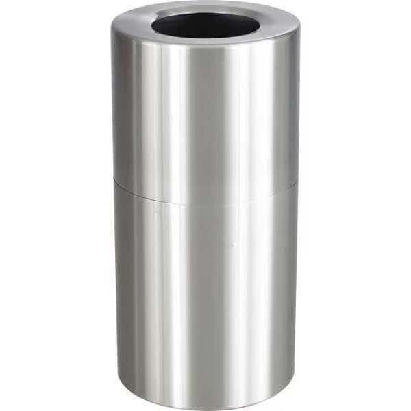 27 gal Round Trash Can, Stainless Steel, Aluminum