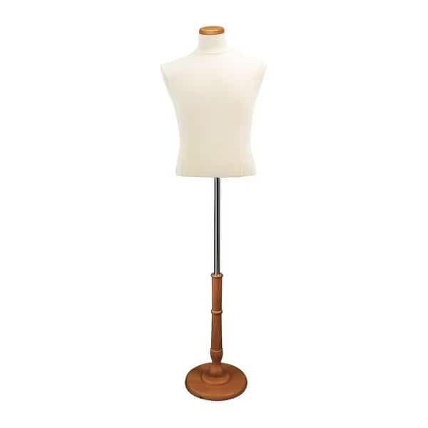 Mondo Mannequins Male Shirt Creme Jersey Covered Torso Form, Wood Base
