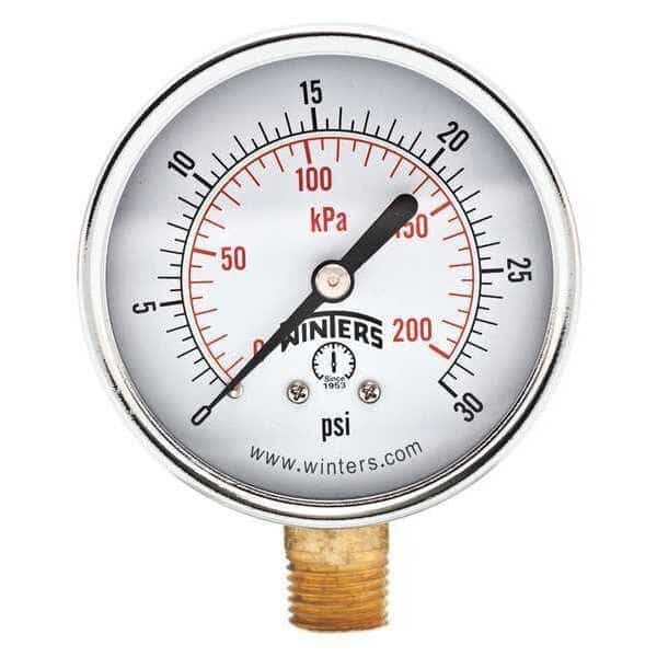 Economy 2.5" 0-30 psi/Kpa 1/4" Npt Btm, 2 1/2 in Dial, 1/4 in NPT Bottom Location