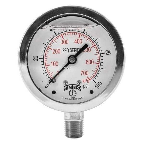 Qual. Ss/Ss Gauge 2.5 1/4 Lm 100 psi/Kpa, 2 1/2 in Dial, 1/4 in NPT Bottom Location