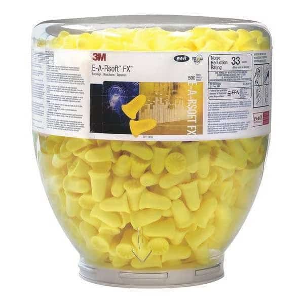 Disposable Uncorded Ear Plugs with Dispenser, Bell Shape, 33 dB, 500 Pairs, Yellow