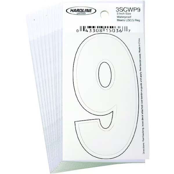 Number 9 Decal, 3"White Vinyl, PK10