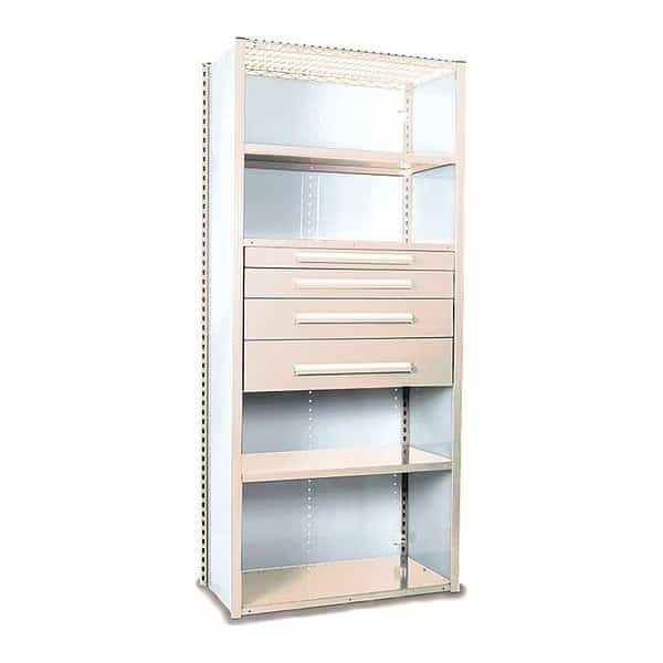 V-Grip Shelving W/ 4Drwrs/5Shlvs 7x2x4, Strtr, (2)3", 4.5", 7.5"Drwrs, PY, Number of Shelves: 5