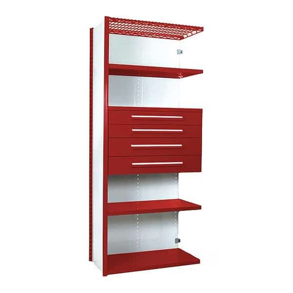 V-Grip Shelving W/ 4Drwrs/5Shlvs 7x1.5x4, Addon, 3", 4.5", 6", 7.5"Drwrs, RD