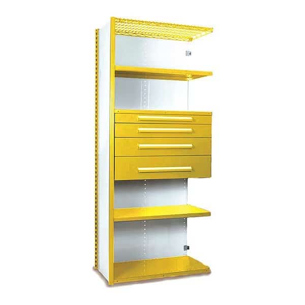 V-Grip Shelving W/ 4Drwrs/5Shlvs 7x2x3, AddOn, (2)4.5" And (2)6"Drwrs, YL