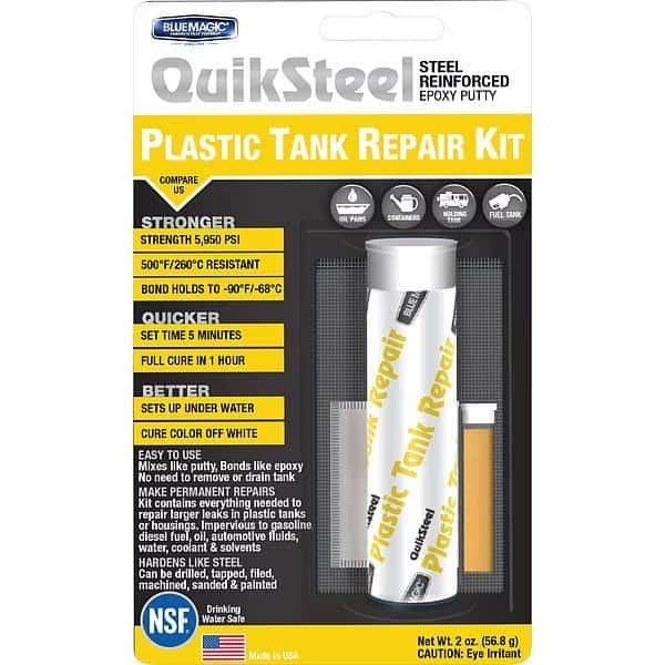 Plastic Tank Repair Kit, QuikSteel, 2 oz Container Size, 1 to 1, White