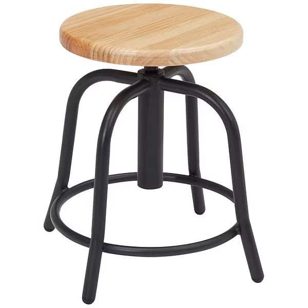 Adjustable Stool, Wood Seat, Blk Frame, 18"