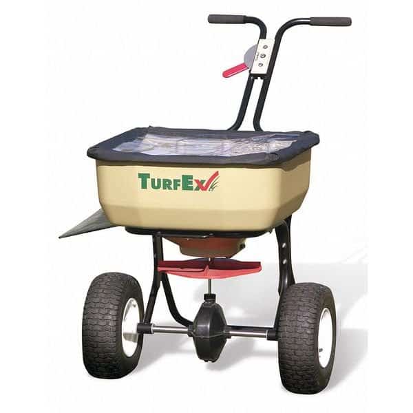 120 lbs Cap Broadcast Pro Walk Behind Spreader For Seed/Fertilizer, 12 ft Spread, Fixed T Handle