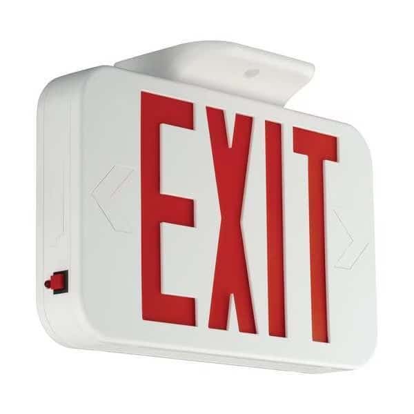 LED Lighted Exit Sign, White, 1 Face(s), LED, Ceiling; Back Mount, Nickel-Metal Hydride