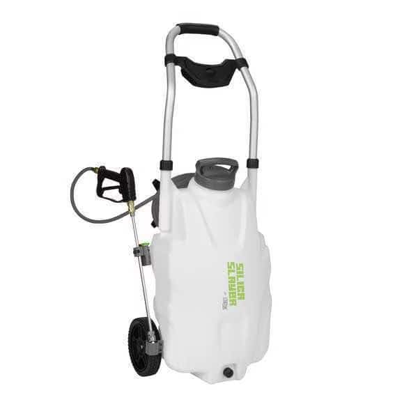 9 gal Battery Operated Sprayer, Poly, 20 ft L Hose, Adjustable Cone Nozzle Spray Pattern