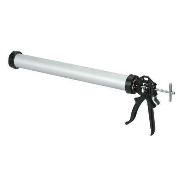 Caulk Gun, 34 oz Container Size, Aluminum, 12:01, Full Barrel Frame, Black/Silver