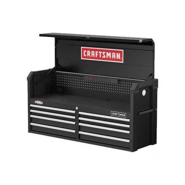 S2000 Tool Chest W/ Light & Divider, 8 Drawer, Black, 54 in W x 19 in D x 27-1/2 in H