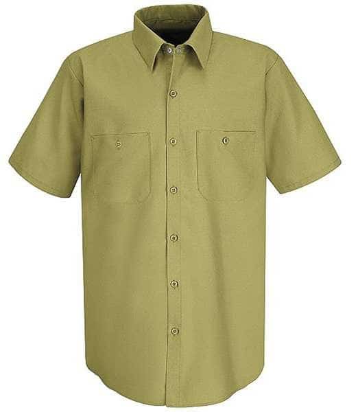 Men's Short Sleeve Work Shirt, Cotton/Polyester, Button Front, 2 Pocket(s), Khaki, L
