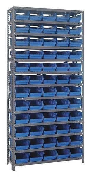 Steel Bin Shelving, 12 in D x 75 in H x 36 in W, 13 Shelves, Blue