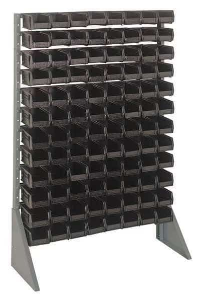 Steel Bin Rail Floor Rack, 36 in D x 54 in H x 15 in W, Black