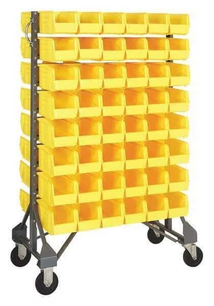 Steel Mobile Bin Rail Floor Rack, 36 in D x 53 in H x 20 in W, Yellow