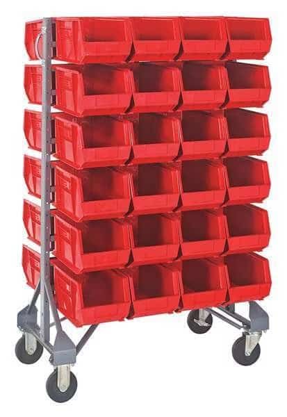 Steel Mobile Bin Rail Floor Rack, 36 in D x 53 in H x 20 in W, Red