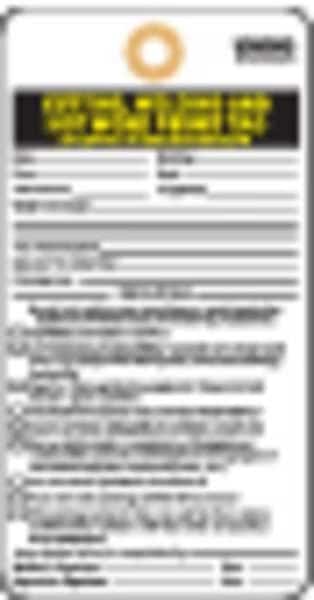 Cutting, Welding and Hot Work Permit Tag, Lockout Tagout, Cardstock, 5 3/4 in H x 3 in W, White