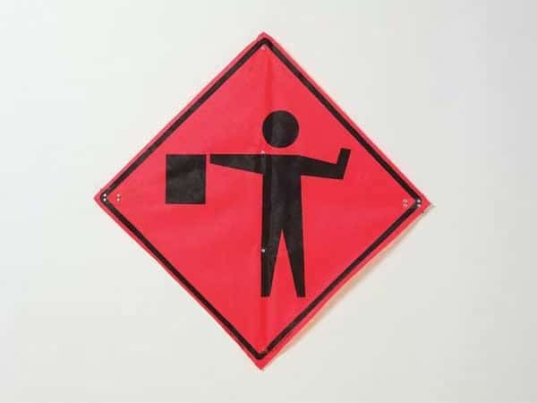 Flagger Ahead Traffic Sign, 36 in H, 36 in W, Vinyl, Diamond, No Text, 669-C/36-NRVFO-FS