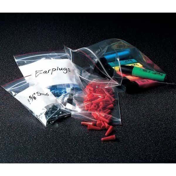 Reclosable Bag, Zip Seal, 4 in L, 3 in W, 2 mil Thick, Low Density Polyethylene (LDPE), Clear