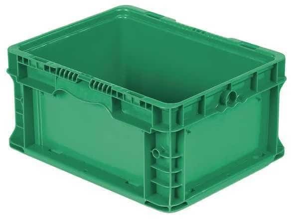 Straight Wall Storage Container, 3.6 gal, 12 in L, 15 in W, 7-1/2 in H, Green, Plastic