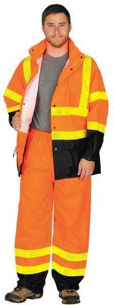Rainsuit, Polyester/Polyurethane, 6.2 mil Thick, Packable Hood in Collar, Orange, 2XL/3XL