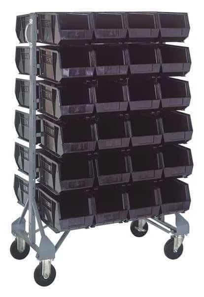 Steel Mobile Bin Rail Floor Rack, 36 in D x 53 in H x 20 in W, Black