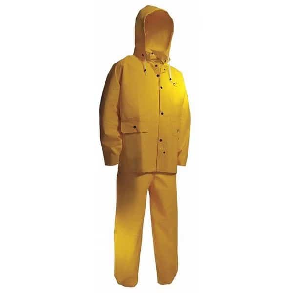 Flame Resistant 3 Piece Rain Suit, Nylon, PVC, PVC Scrim, 0.3 mm Thick, Detachable, Yellow, 2XL