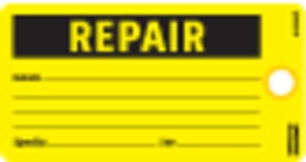 Tag, Repair, Cardstock, 3 in H x 5 3/4 in W, Yellow, Rectangle, 25 PK