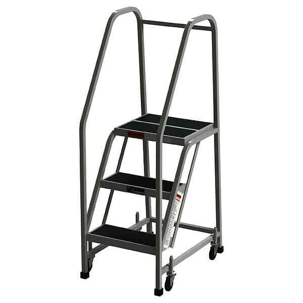 54 in H Steel Rolling Ladder, 3 Steps, 450 lb Load Capacity