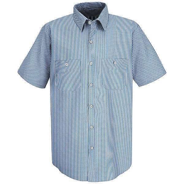 Men's Short Sleeve Uniform Shirt, 35% Cotton, 65% Polyester, Button Front, 2 Pocket(s), Blue, 3XL