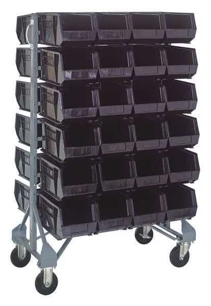 Steel Mobile Bin Rail Floor Rack, 36 in D x 53 in H x 20 in W, Black