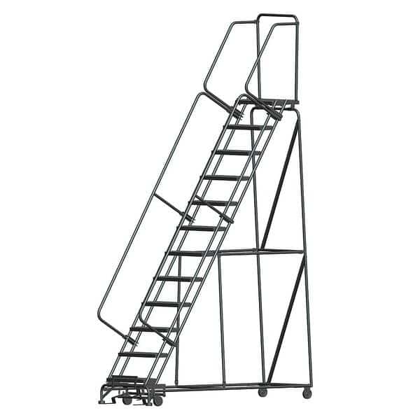 153 in H Steel Rolling Ladder, 12 Steps, 450 lb Load Capacity