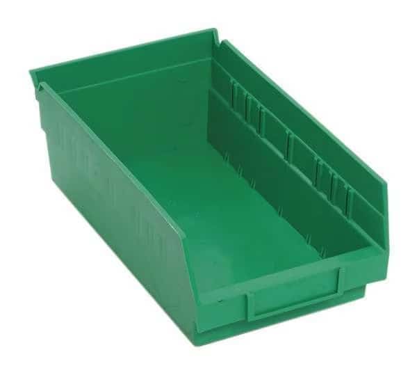 Shelf Storage Bin, Polypropylene, Green, 4 in H, 6 5/8 in W, 11 5/8 in L