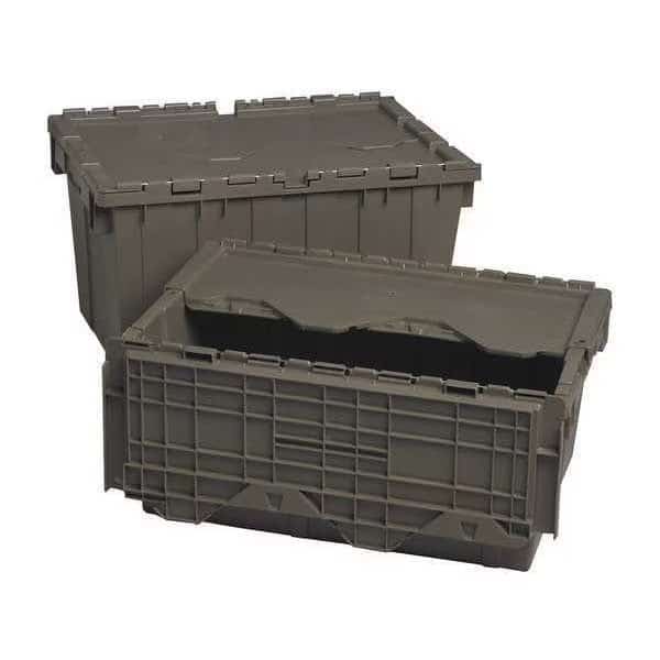 Attached Lid Container, 8.75 gal, 19 5/8 in L, 11 5/8 in W, 7 1/2 in H, Gray, Plastic