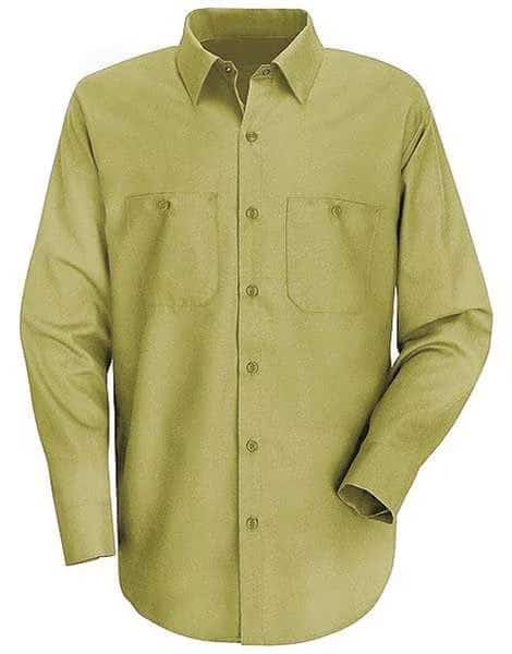 Men's Long Sleeve Work Shirt, Cotton/Polyester, Button Front, Yes Pocket(s), Khaki, 2XL