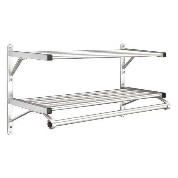 Coat Rack, 2 Shelves, 24 In W, Satin Alum