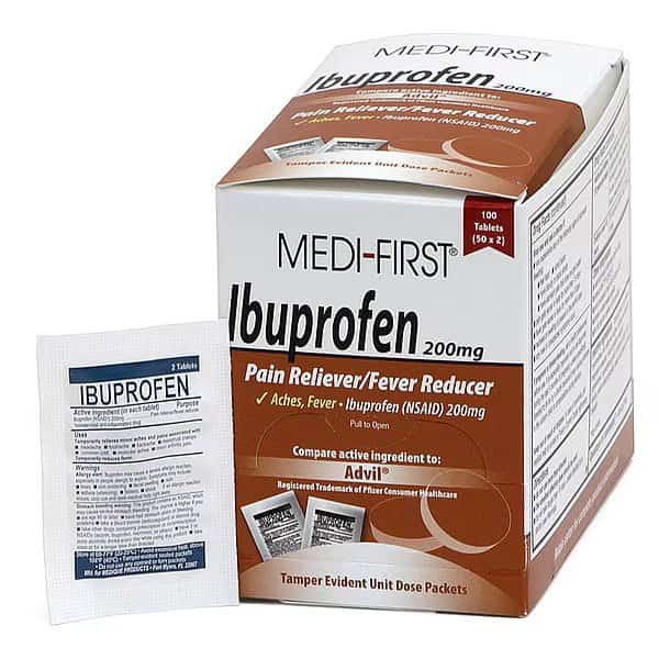 Pain Relief, Ibuprofen, 200 mg., Tablet Form, Wrapped Packets, PK100 (50PK of 2)