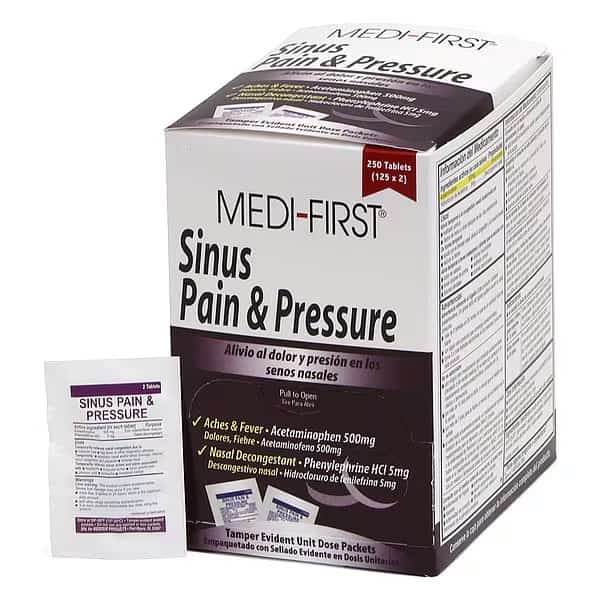 Sinus and Allergy Reliever, Phenylephdrine HCI 5mg/Acetaminophen 500mg, 250 Tablets, 125 Doses