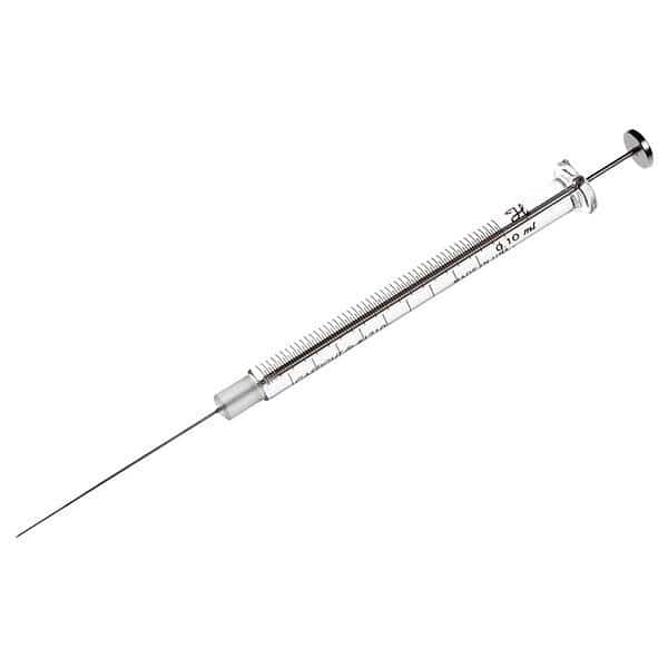 Chromatography Syringe, Borosilicate Glass, PTFE, Stainless Steel, 100 ul, Sterile, Cemented