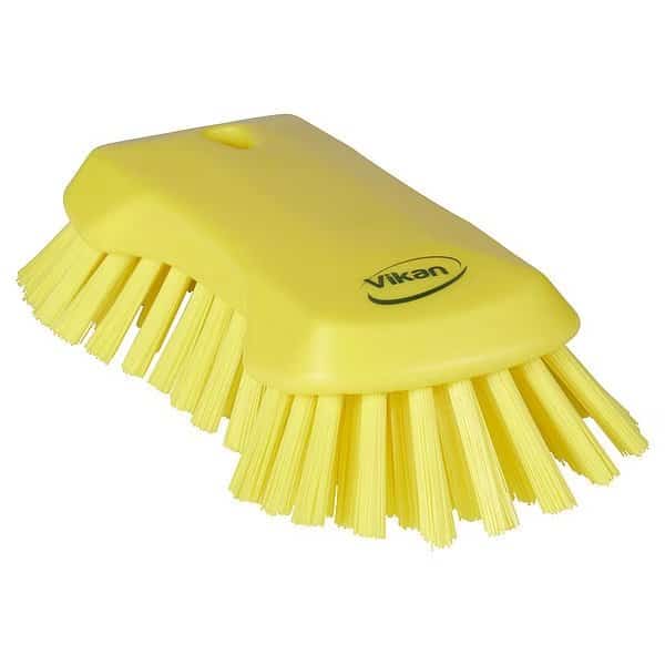 Scrub Brush, Stiff, 7 1/2 in L Handle, 9 1/8 in L Brush, Yellow, Polypropylene, 9 1/8 in L Overall