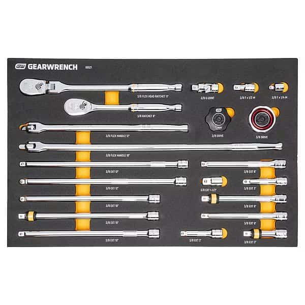 21 Piece 3/8" 90-Tooth Ratchet & Drive Tool Set with Foam Storage Tray