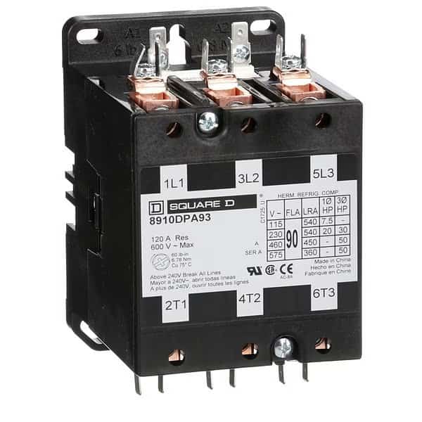 208/240VAC Non-Reversing Definite Purpose Contactor 3P 90A, Depth: 4.37 in, SQUARE D, Mfr# 8910DPA93V09