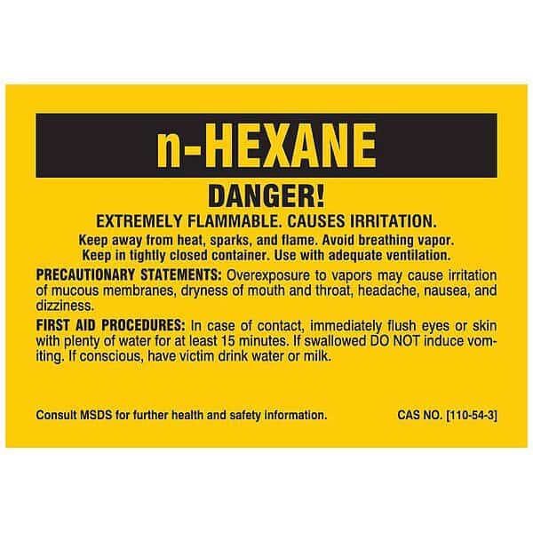 Label, n-HEXANE, Polyester, 2 7/8 in W, 2 in H
