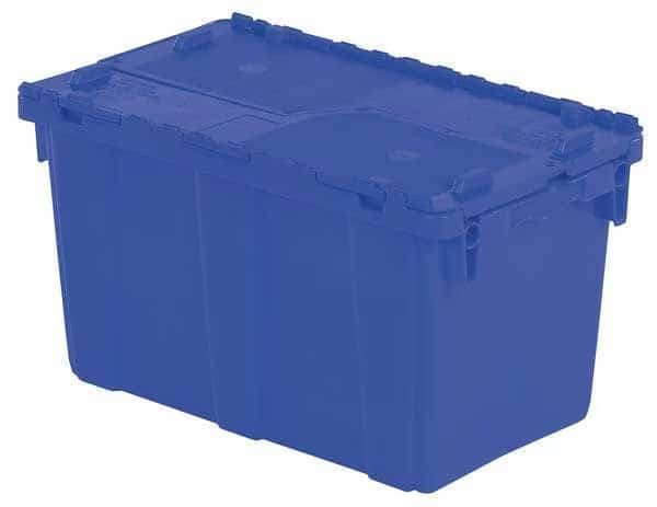 Attached Lid Container, 11.96 gal, 22 1/4 in L, 13 in W, 12 3/4 in H, Blue, Plastic, Metal Hinge