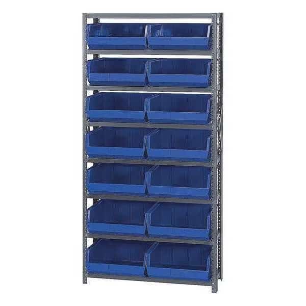 Steel Bin Shelving, 12 in D x 75 in H x 36 in W, 8 Shelves, Blue